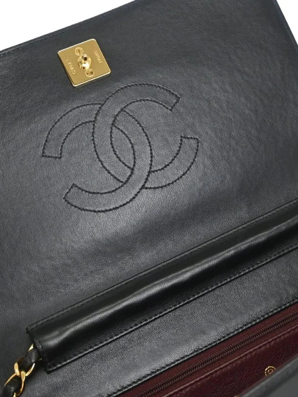 Chanel Black Lambskin Pushlock Small Full Flap Shoulder Bag 197349